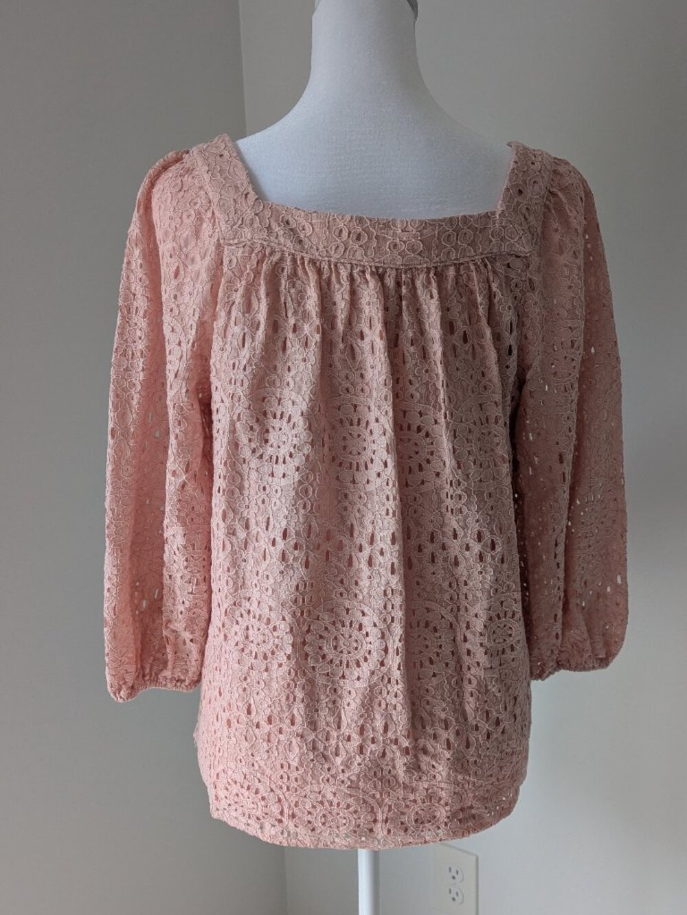 LC Lauren Conrad Square Neck‎ Peasant Top Shirt Size Small Floral Pink - Picture 4 of 8